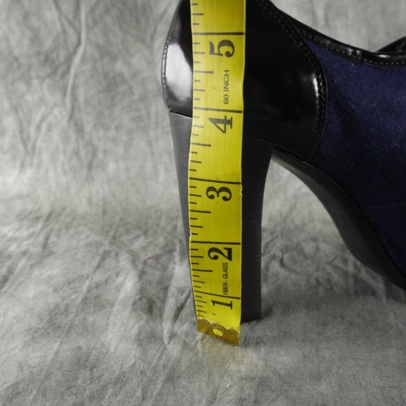 NEW $425 Tory Burch Leighton Black Patent Leather Blue Flannel Bootie Size 8 ANB - Picture 9 of 12